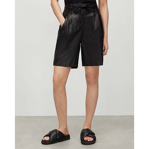 Allsaints Australia Womens Savannah High-Rise Leather Shorts Black AU82-109